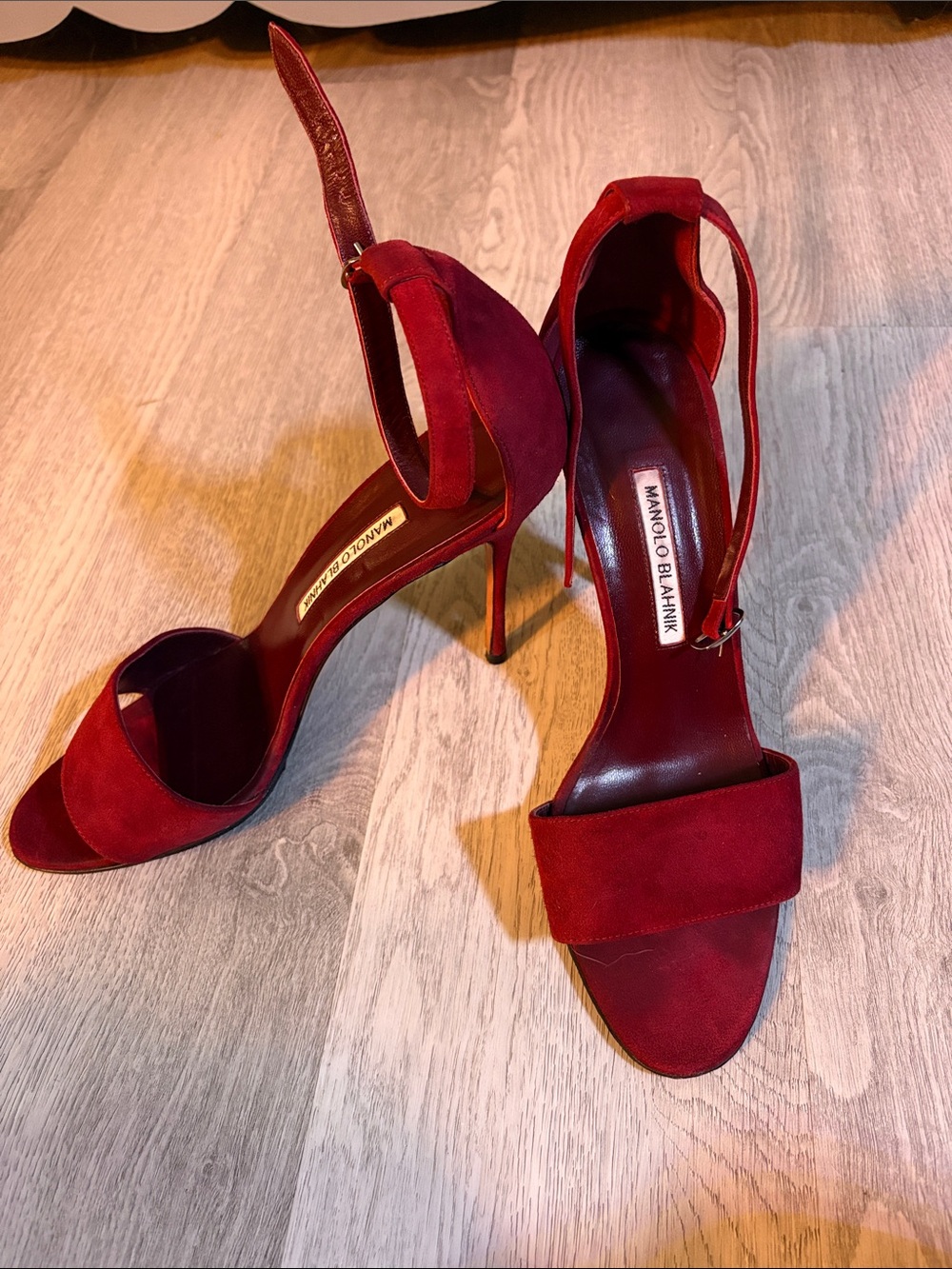 Manolo Blahnik Burgundy Red Suede Ankle-Strap Stiletto
